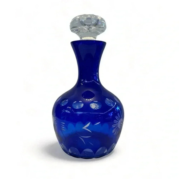 Vintage Other - Vintage Etched Decanter Cobalt Blue